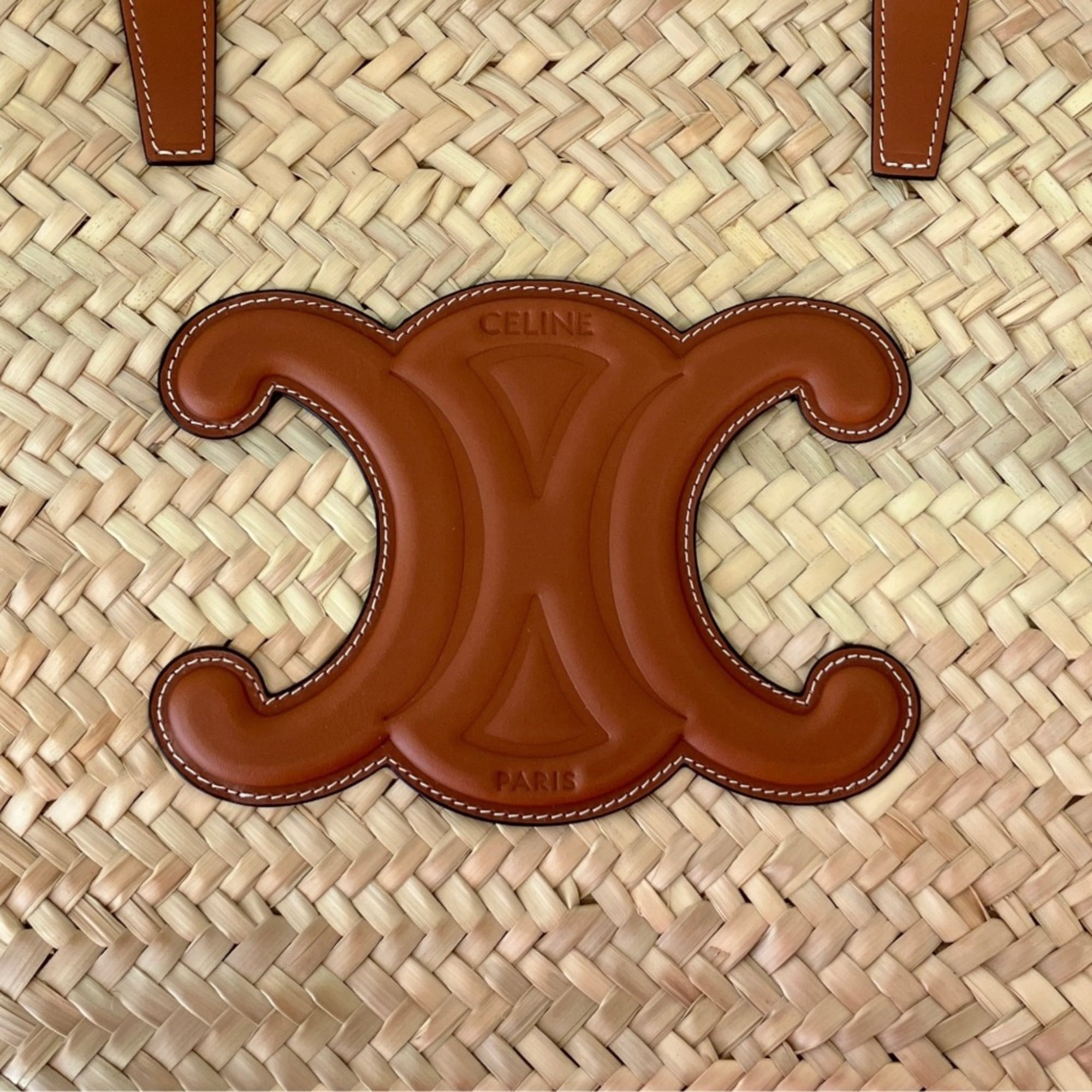 CELINE Large Triomphe Raffia x Leather Basket Bag Classic Panier Natural Tan Women's — Like New