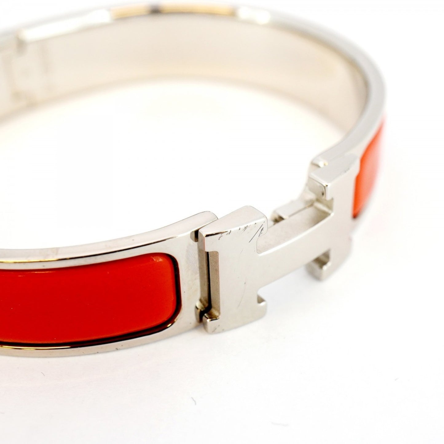 Hermes Click-Clack PM Bangle, Metal, Silver, Red, Women's, P1793533