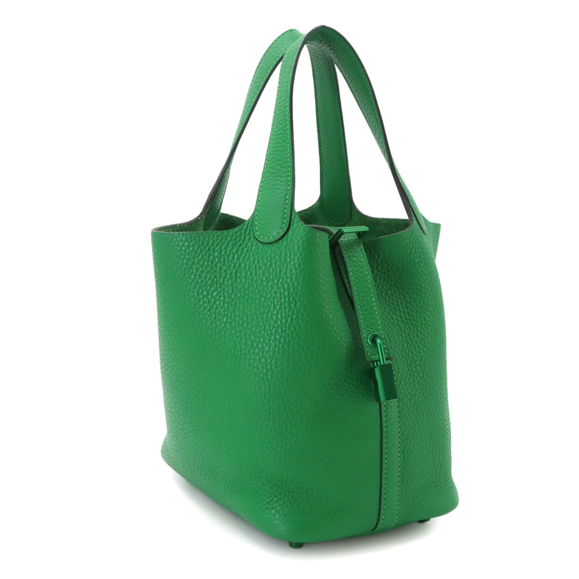 Piko Hermes Picotin Lock PM Monochrome Handbag, So Green, Taurillon Clemence Leather, Bamboo, Z Stamp — Like New