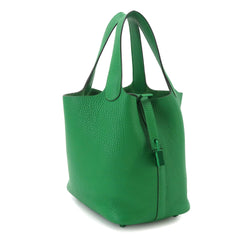 Piko Hermes Picotin Lock PM Monochrome Handbag, So Green, Taurillon Clemence Leather, Bamboo, Z Stamp — Like New