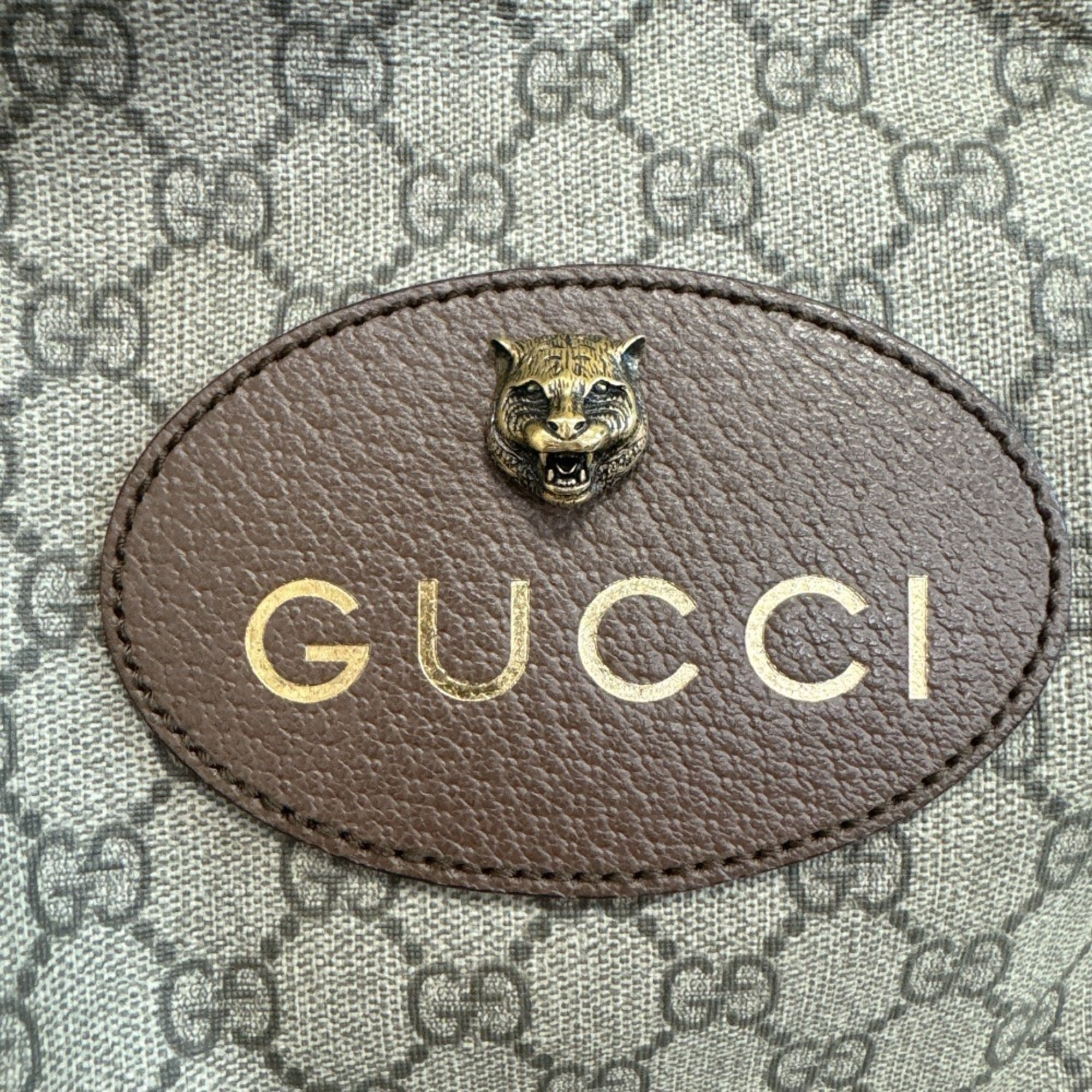 GUCCI 473875 Tiger Drawstring One-Shoulder Bag GG Supreme Handbag Brown — Like New