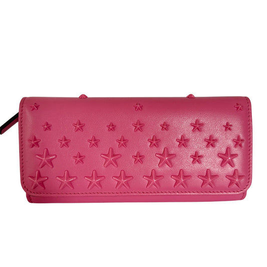 JIMMY CHOO Wallet for Women and Men, Long Wallet, Leather, Studs, Pink