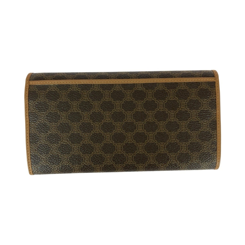 CELINE Macadam Triomphe Brown Leather M08 Long Wallet with Clasp Closure for Women