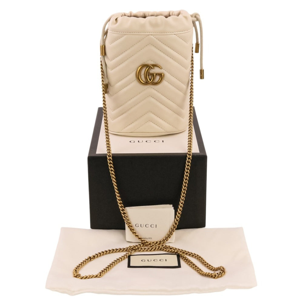 GUCCI GG Marmont Leather Mini Bucket Chain Shoulder Bag 575163 Ivory Women's — Like New