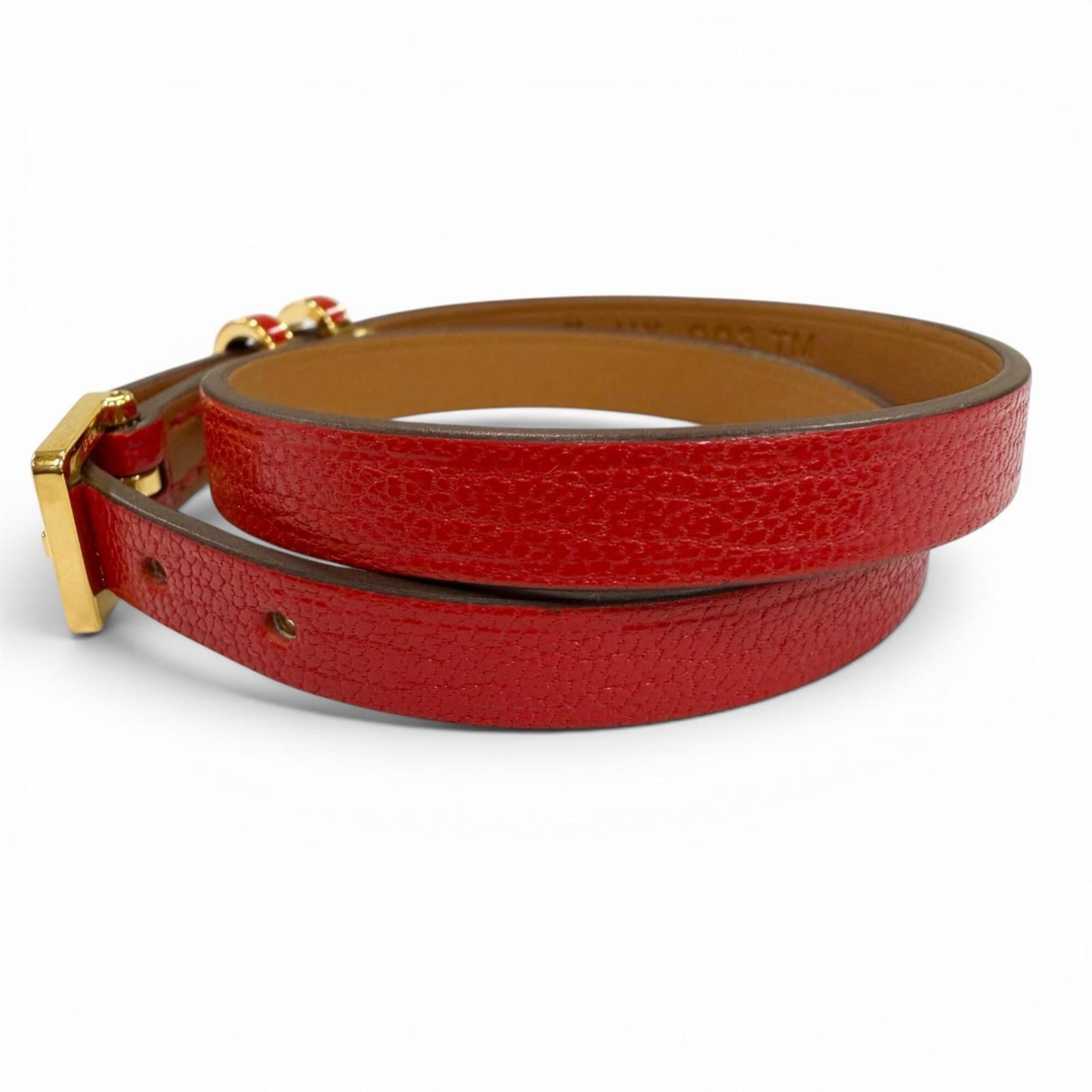HERMES Pop H Double Tour Leather Bracelet with Golden Yellow Hardware, Red, T2 K Stamp, Made in France, Women's, Box and Dust Bag — Like New