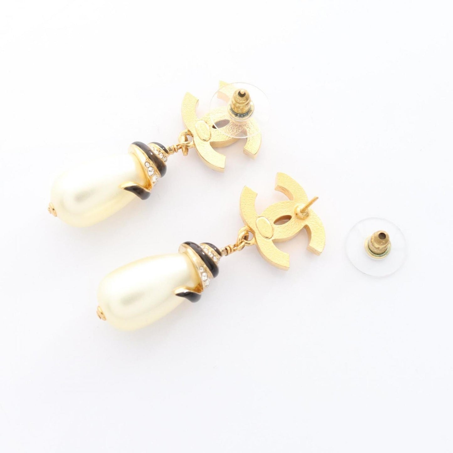 CHANEL Coco Mark Earrings with Gold Plated Rhinestones for Women, Available in Gold, White, and Black