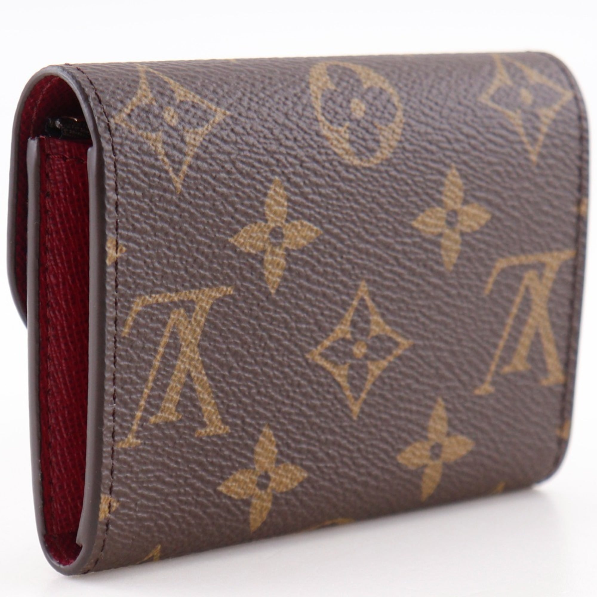 Louis Vuitton Portomone Rosary Coin Case M41939, Monogram Canvas, Fuchsia, Brown, Snap Buttons, Women's
