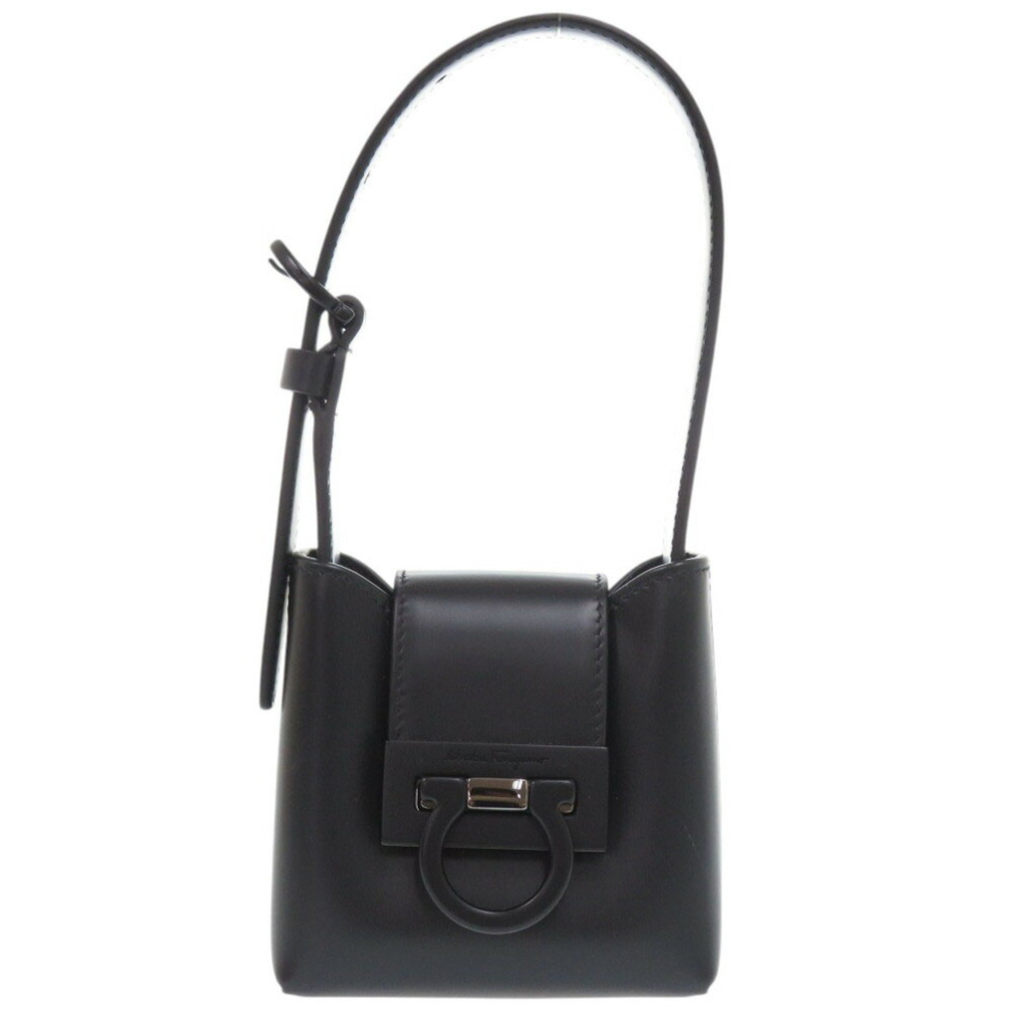 Like new Salvatore Ferragamo Gancini Trifoglio leather black handbag, model 0903 — Like New
