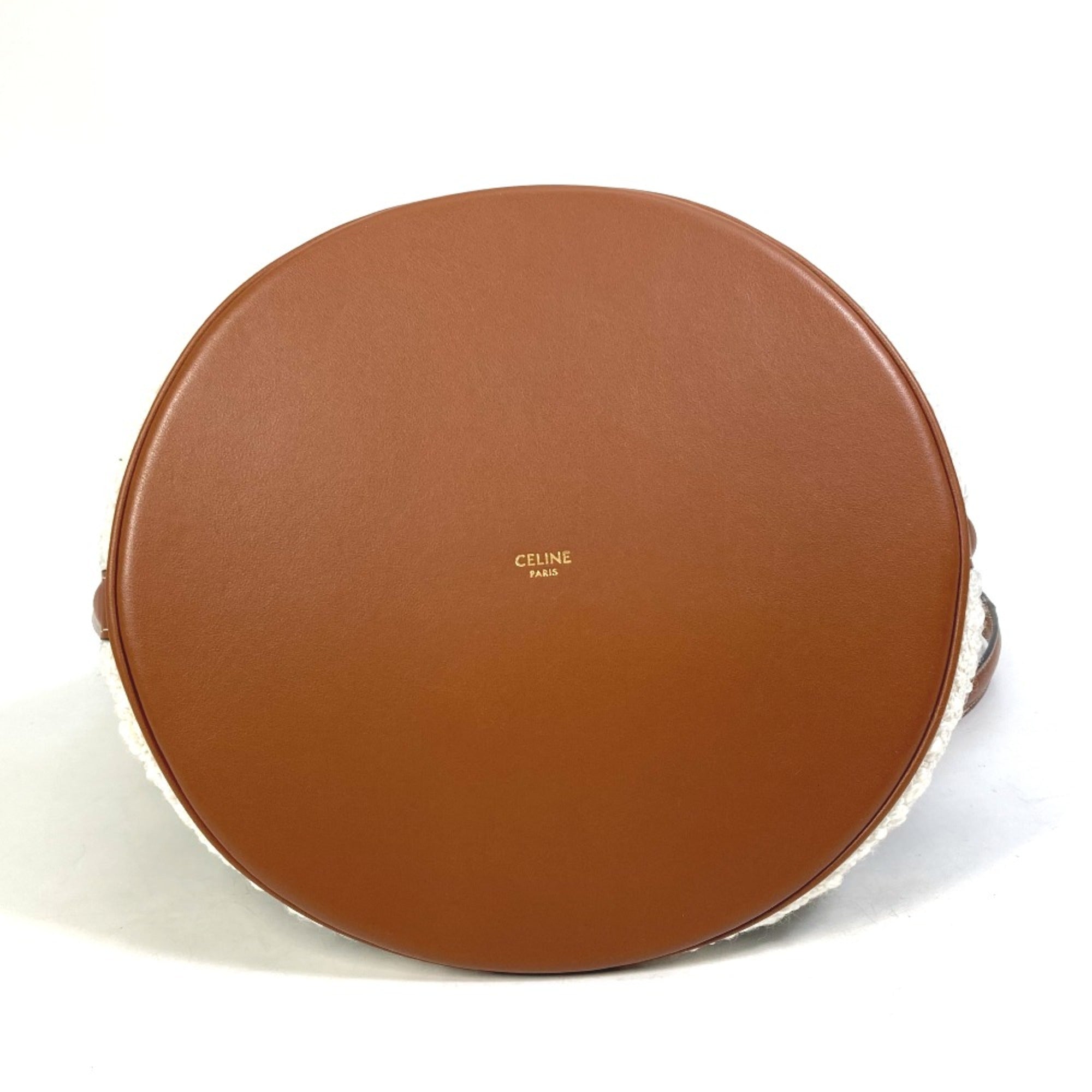 CELINE 195572ED3-15KZ border Bag 2WAY Bucket Bag Shoulder Bag Hand Bag khaki & tan — Like New
