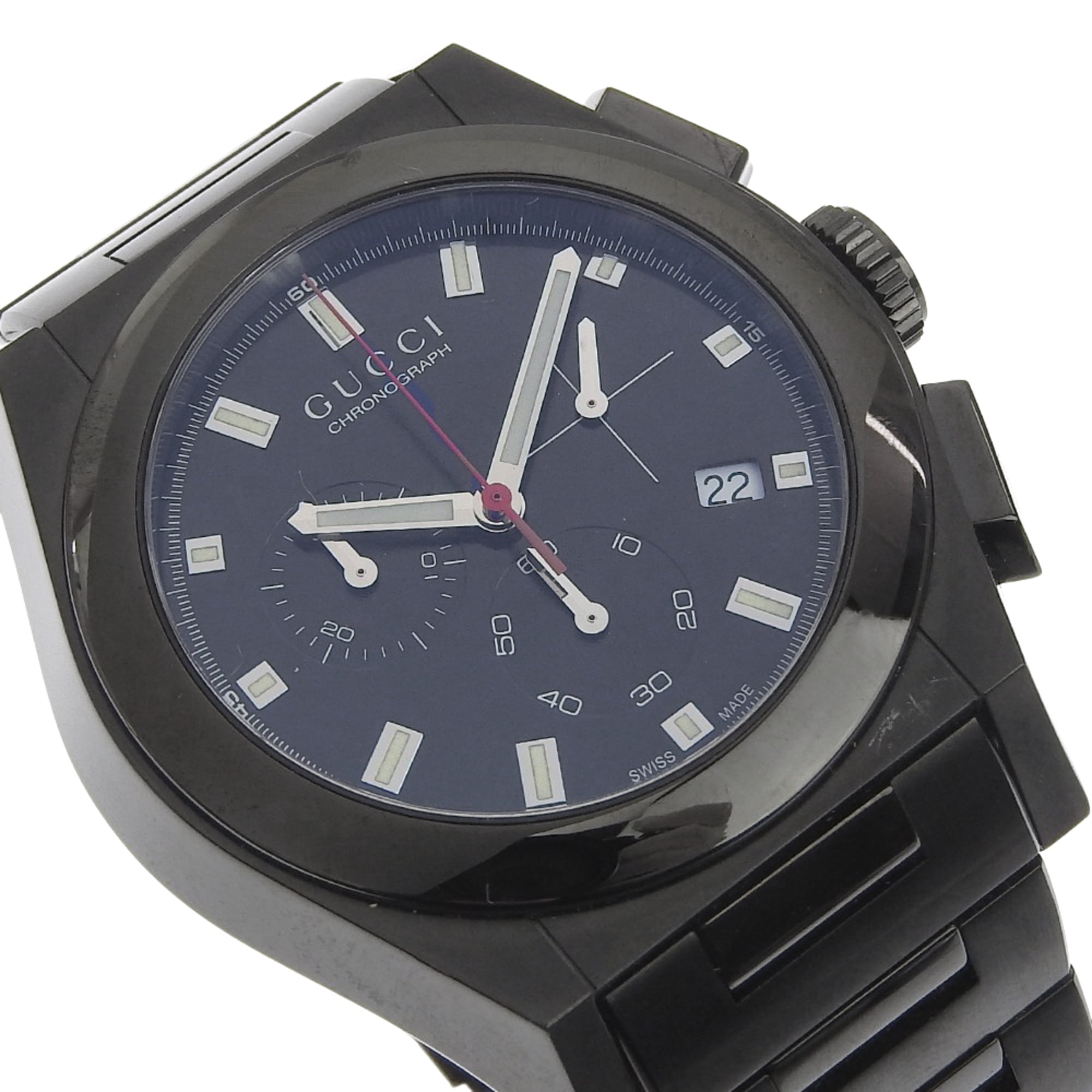 Gucci Pantheon Men's Watch, 115.2 Stainless Steel, Black Quartz Chronograph, Dial — Good