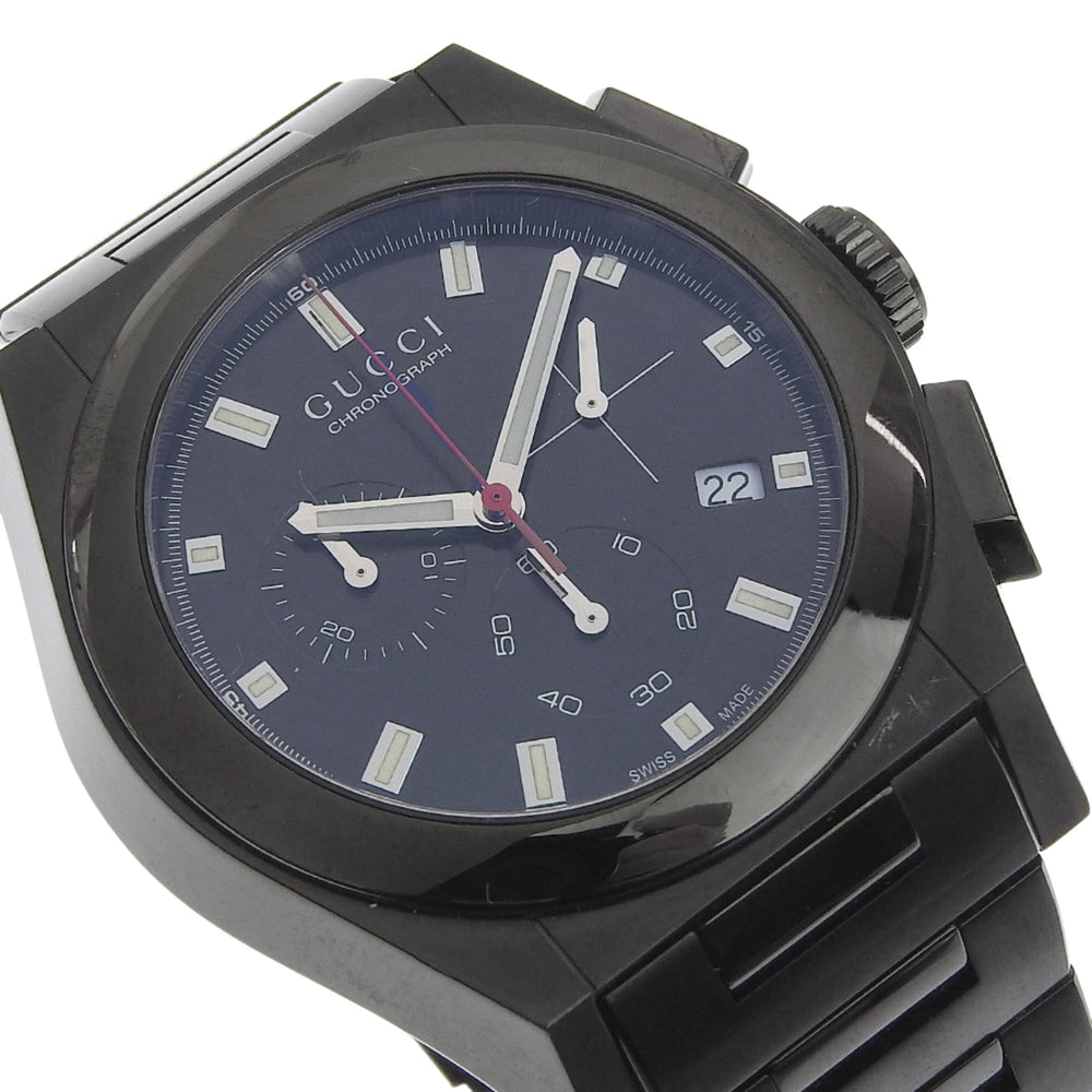 Gucci Pantheon Men's Watch, 115.2 Stainless Steel, Black Quartz Chronograph, Dial — Good