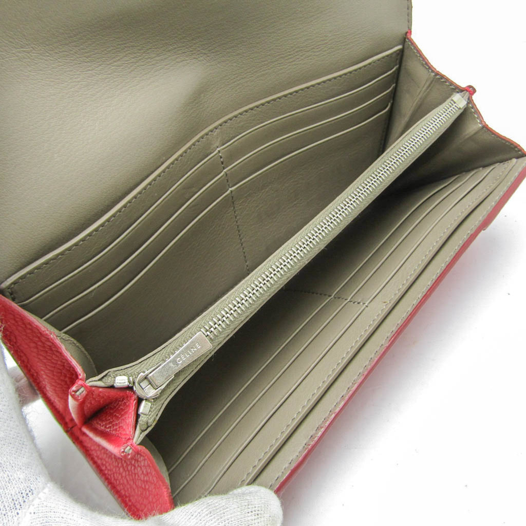 Celine Bicolor Large Flap Multifunction Women's  Calfskin Long Wallet (bi-fold) Gray,Pink Red