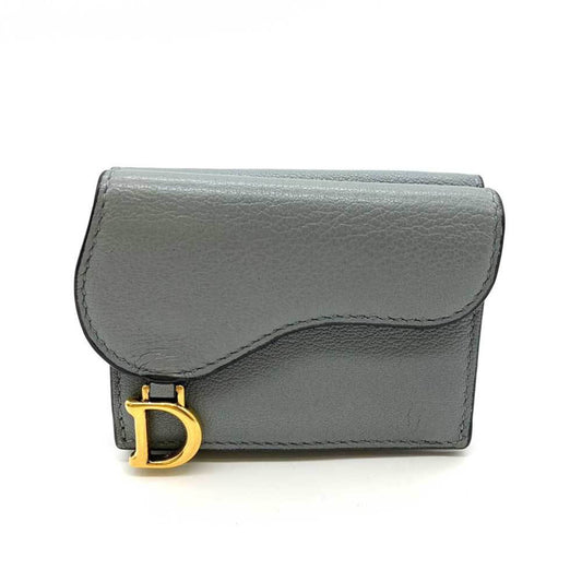 Christian Dior Wallet Saddle Gray Trifold W Small Flap D Motif Women's Leather S5653CBAA ChristianDior