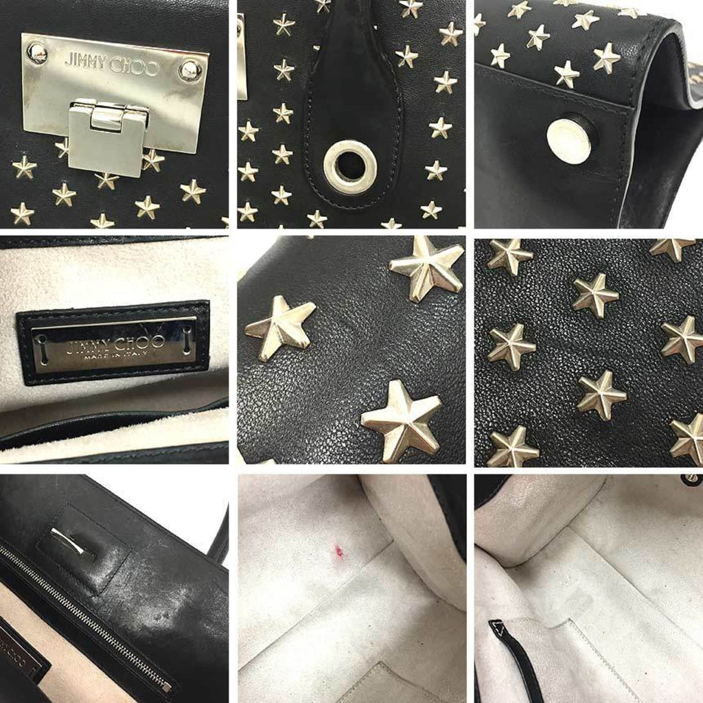 JIMMY CHOO Riley tote bag in black with star studs. This Jimmy Choo is perfect for women.