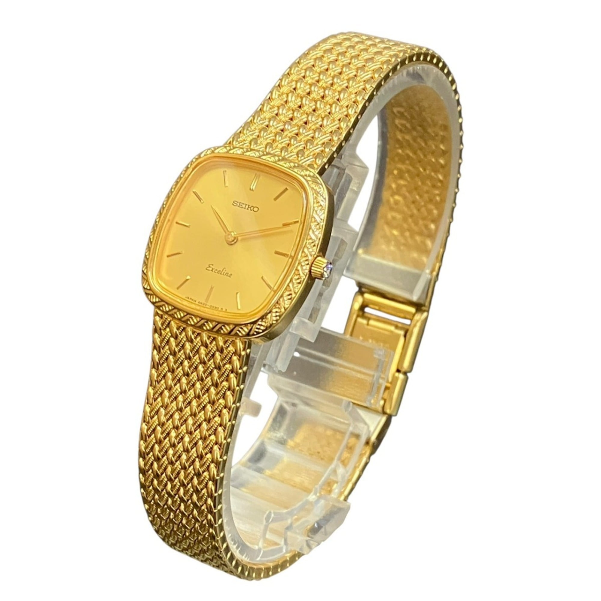 Seiko Exceline watch, total weight 34.9g, GP (Gold Plated) finish, diamond crown, quartz movement, gold dial, model number 4N20-5160 — Good