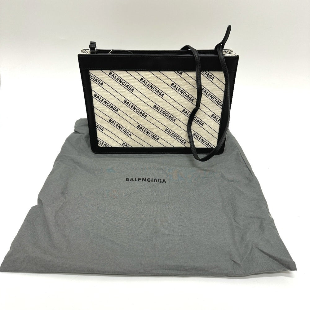 BALENCIAGA 528147 All-over print pochette bag, crossbody, shoulder leather, canvas, women's, white x black, like new — Like New