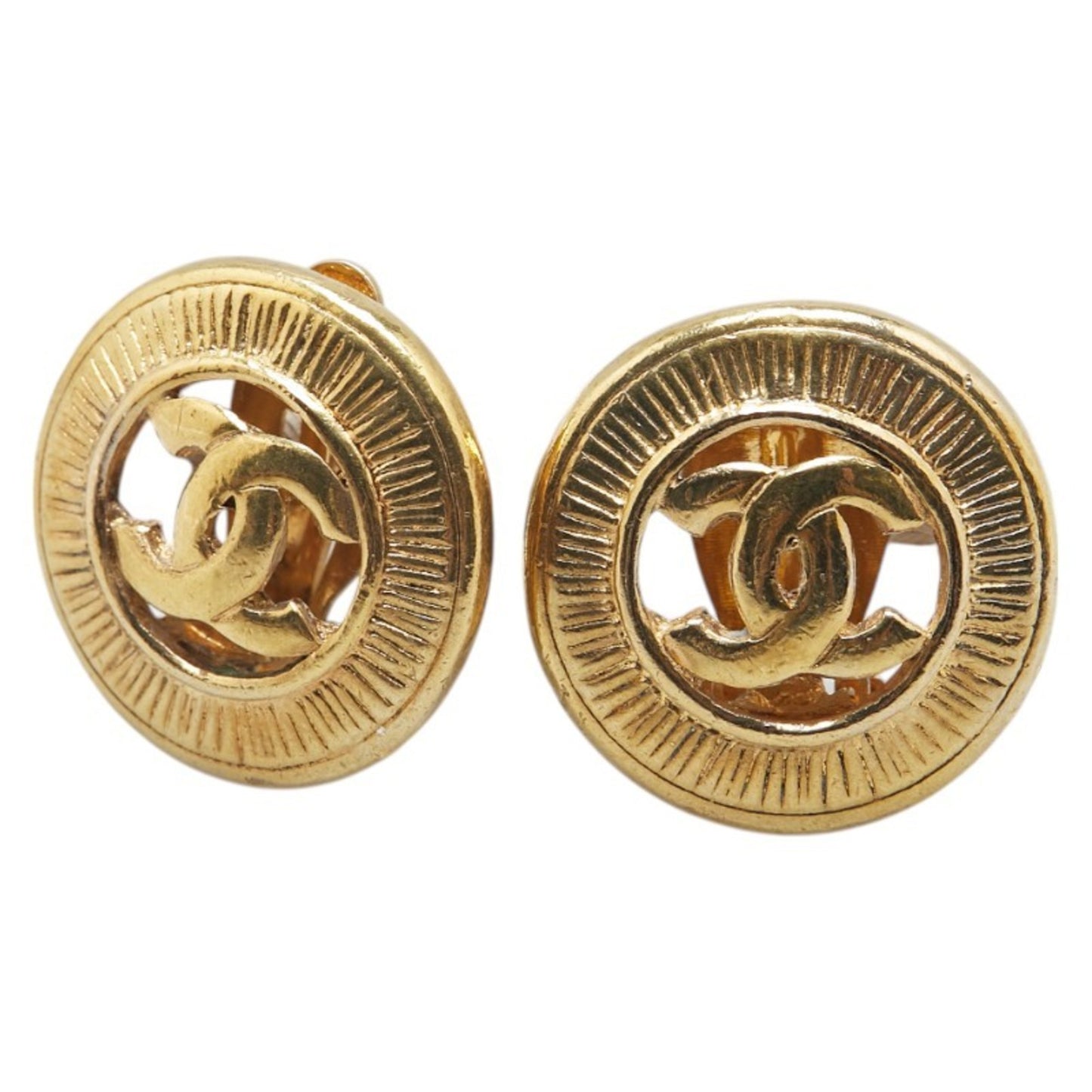 Chanel Coco Mark Round Earrings, Gold Plated, Women's, CHANEL