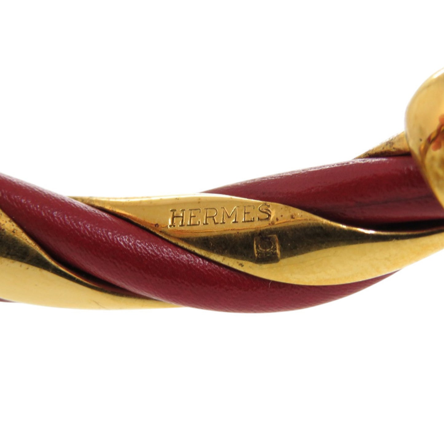 Hermes Twist Metal Leather Bangle, Red Gold Hardware, 0079 HERMES