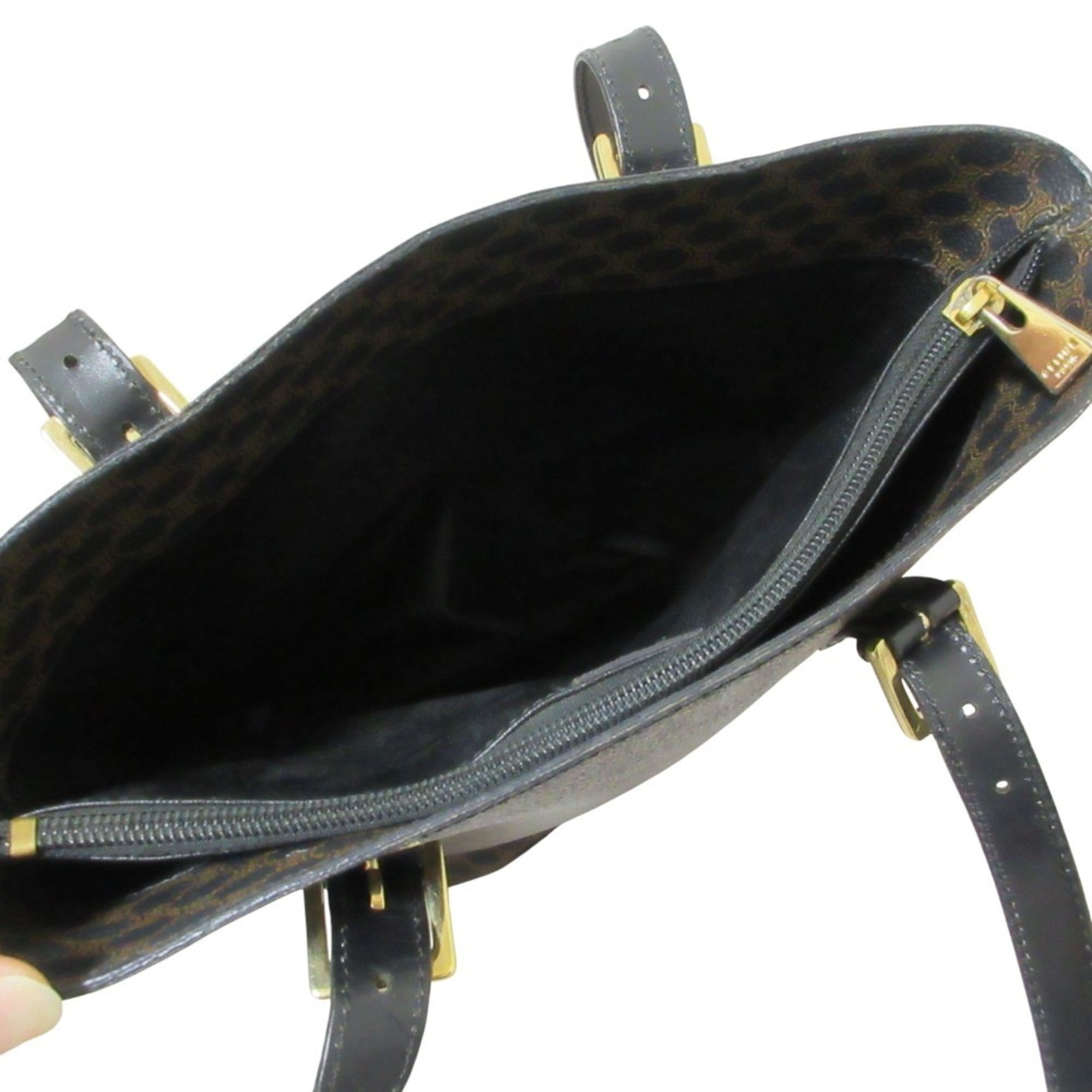 CELINE Black Macadam Bucket Tote Bag Shoulder MC98 1 Brown Women's — Like New