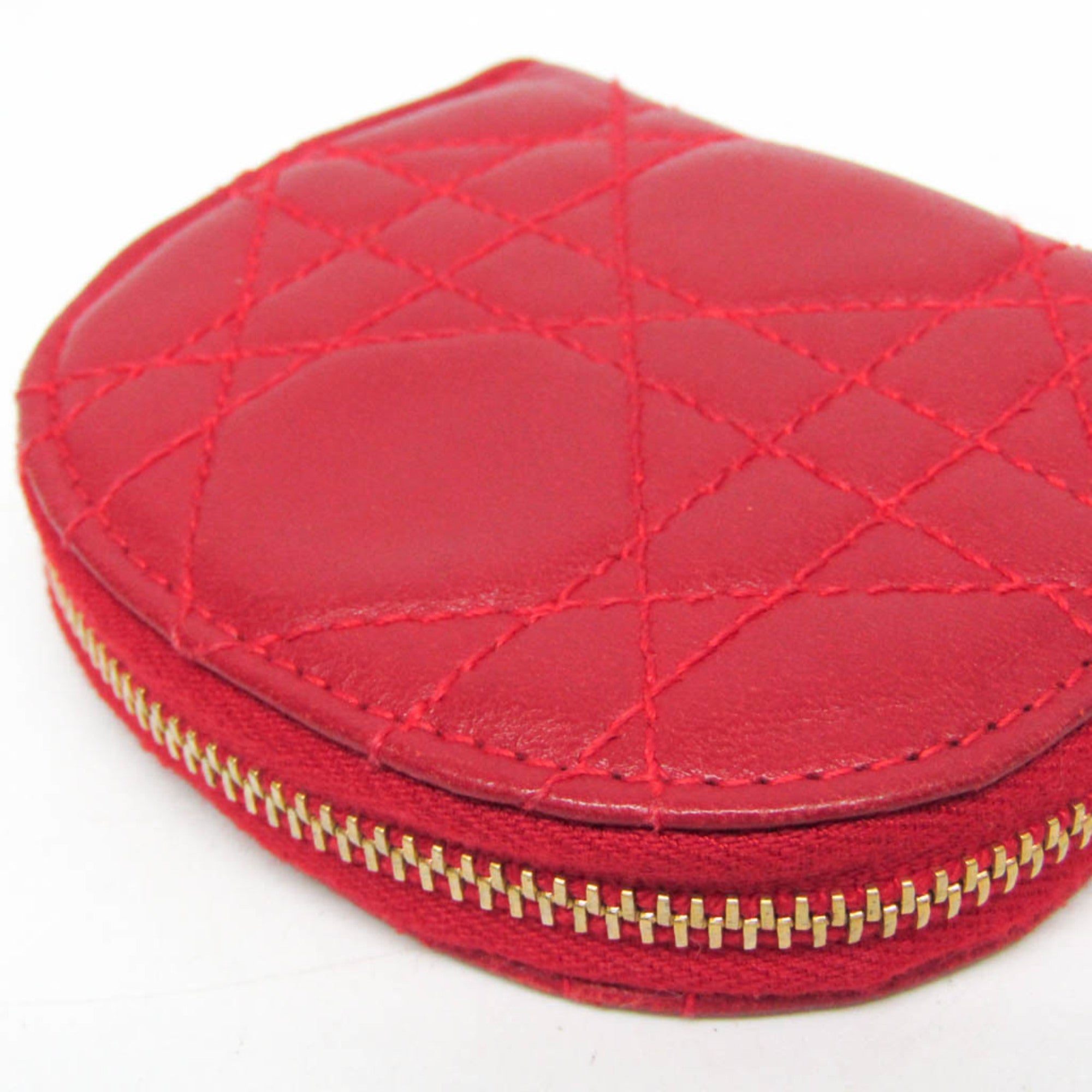 Christian Dior Cannage/Lady Dior Women's Leather Coin Purse/coin Case Red Color