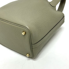 HERMES Picotin Lock PM Bag Handbag Taurillon Clemence Women's Sage Grey Like New — Like New