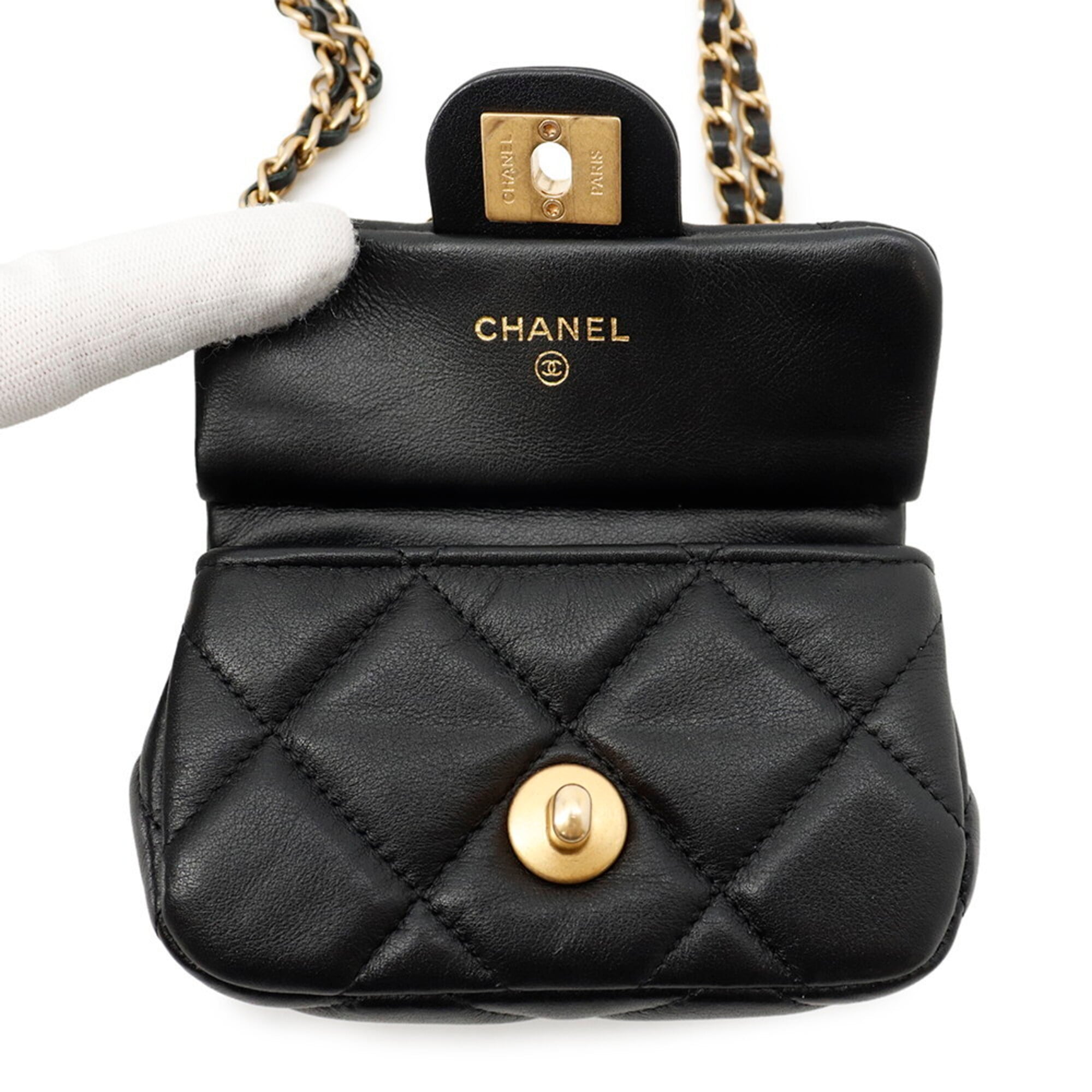 Chanel Chain Shoulder Bag Matelassé Coco Mark Lambskin AP2271 CHANEL Black Handbag Women's — Like New