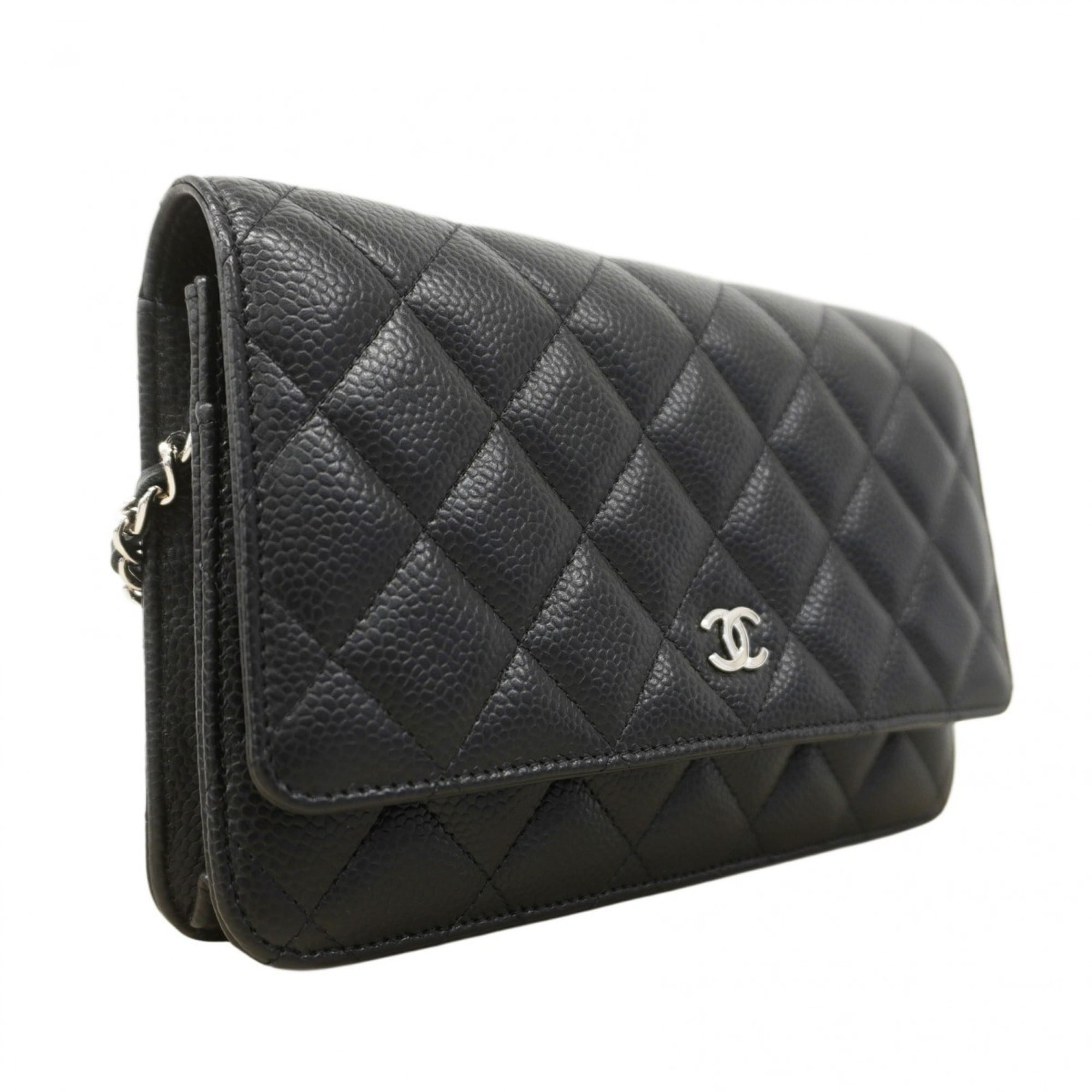 Chanel Matelasse Chain Shoulder Wallet in Caviar Leather, Black, Women's