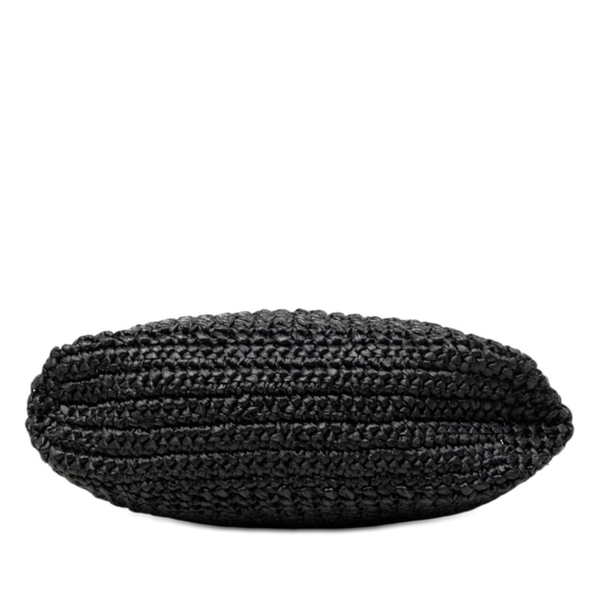 Prada Crochet Triangle Logo Plate Tote Bag Handbag Black Viscose Women's PRADA — Like New