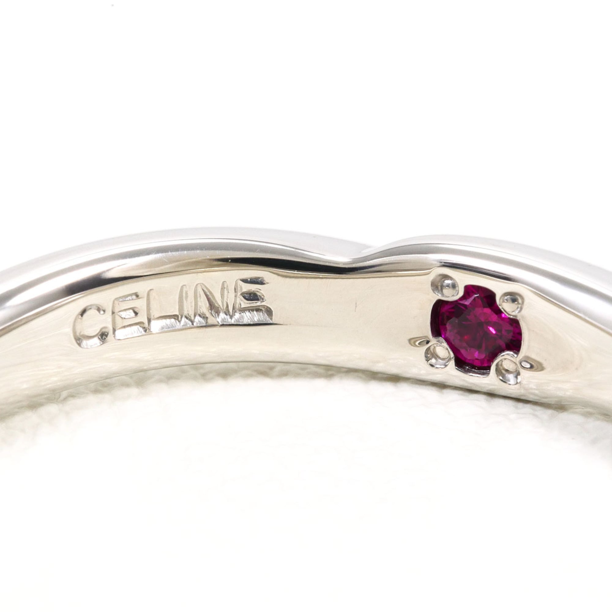 Celine PT1000 Platinum Ring, 1 Diamond (0.02ct), Ruby, Total Weight 5.4g, Like New Condition — Like New