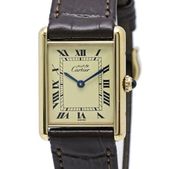 CARTIER Must Tank LM Vermeil W1002753 Men's Watch, Sterling Silver 925 x Leather Strap, 40572 — Good
