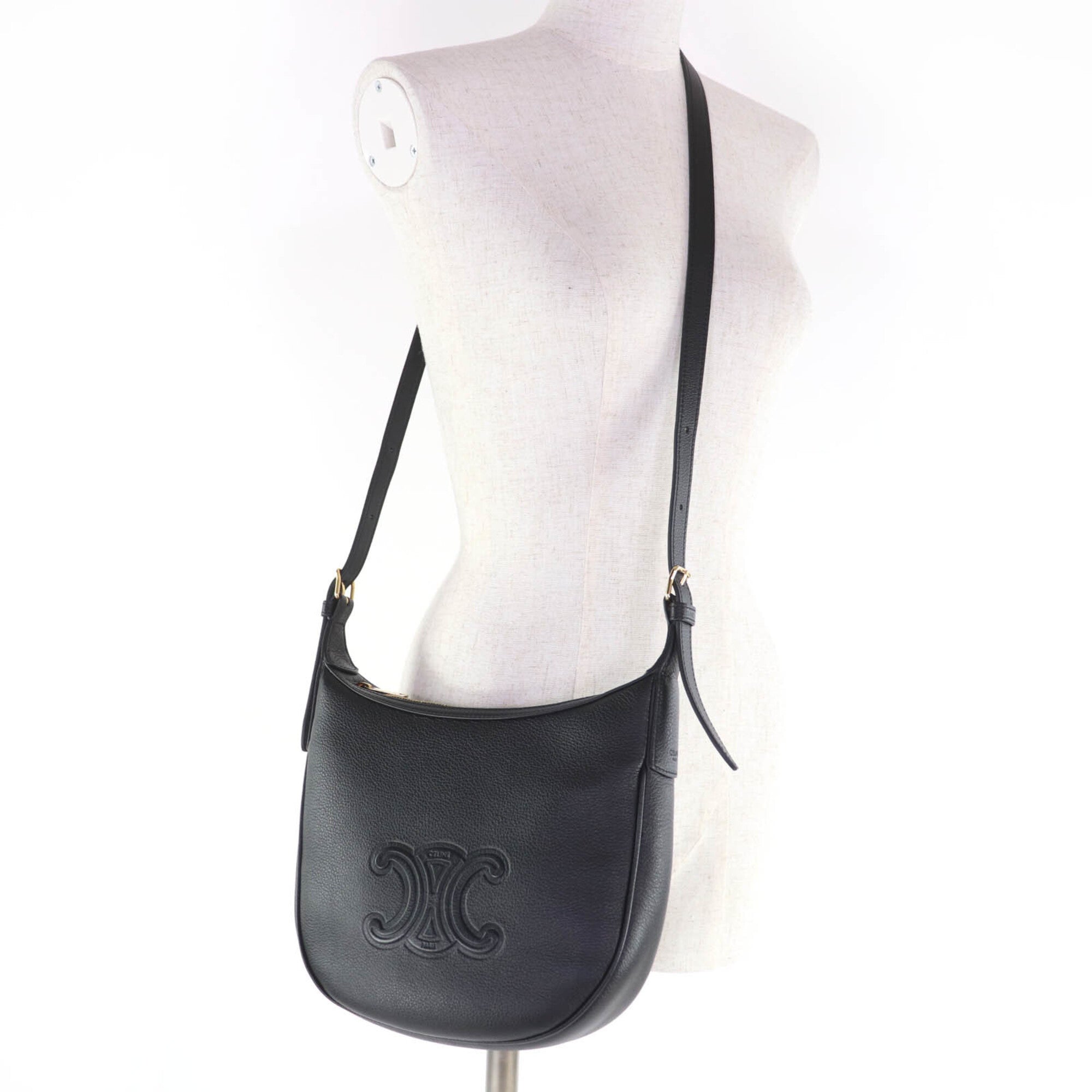 CELINE 11725 Cuir Triomphe Eloise Small Leather 2-Way Handbag/Shoulder Bag, Black, with Dust Made in Italy, Women's — Like New