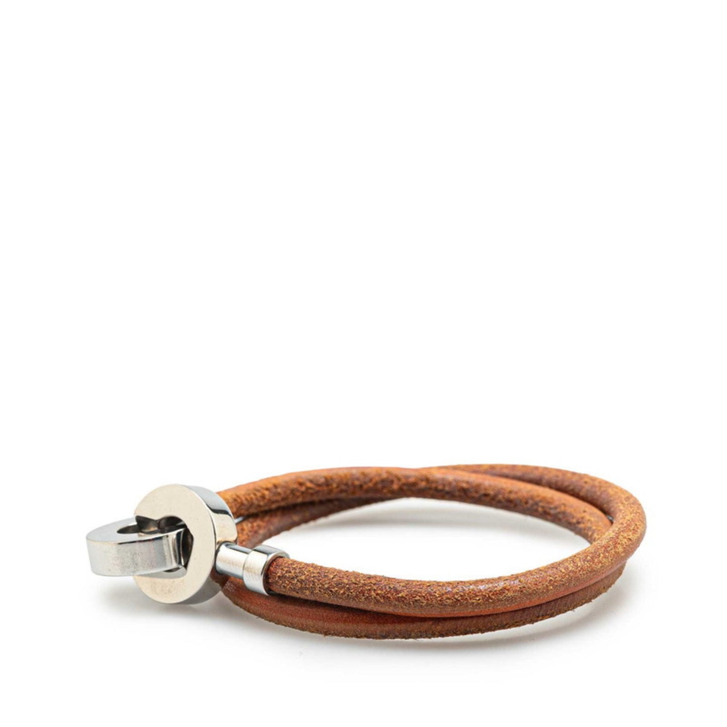 Hermes Lancelot Bracelet Choker in Brown and Silver Leather Metal for Women