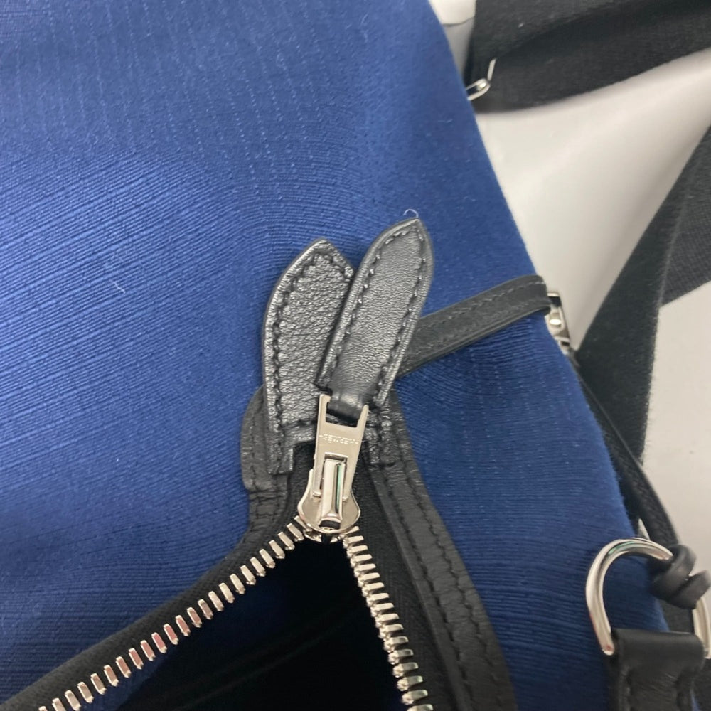 HERMES H Sac Addo All Back Backpack Bicolor Rucksack Leather Canvas Men's Blue E-241127-5 — Like New