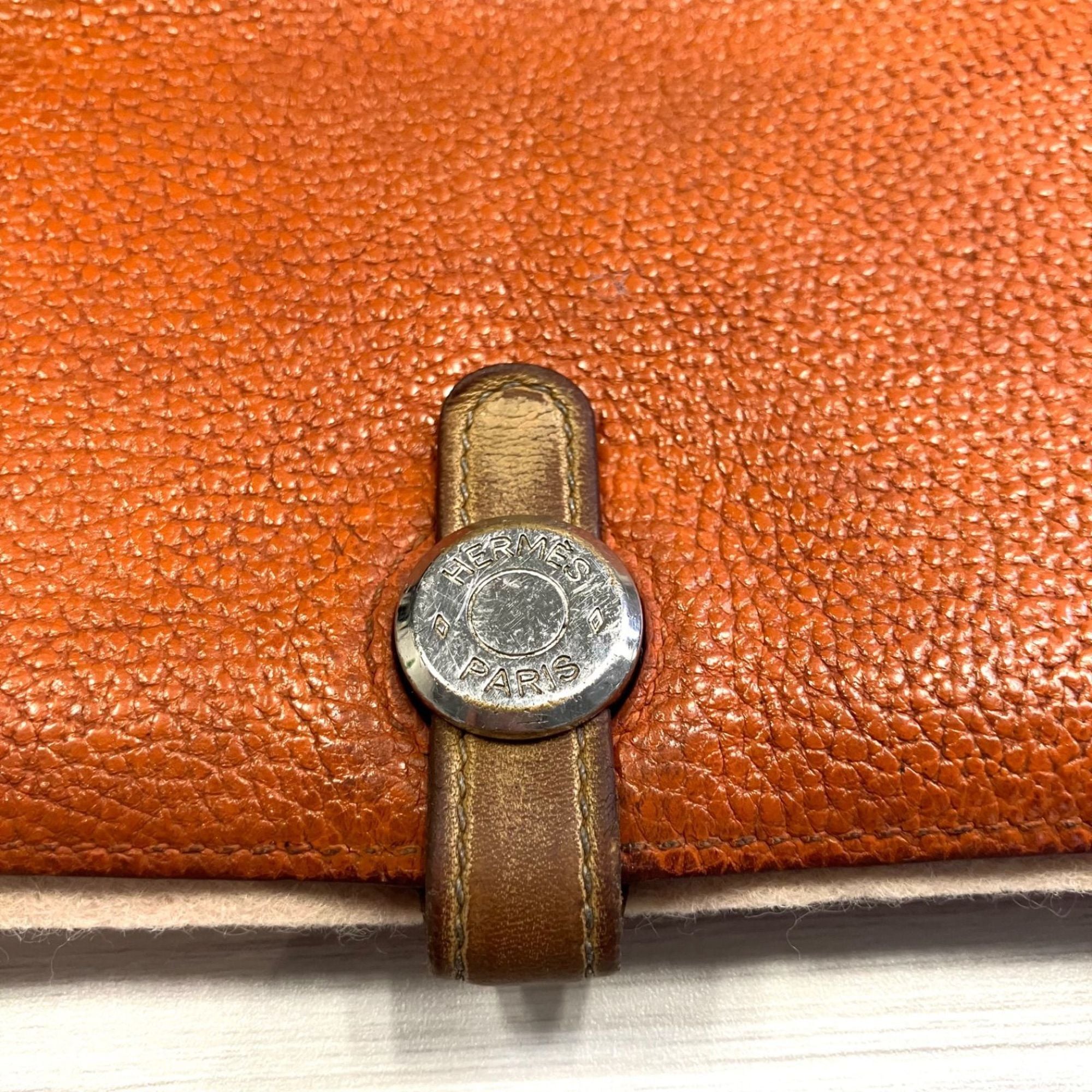 Hermes Hermès Dogon GM Togo Orange Pouch Long Wallet with T Stamp