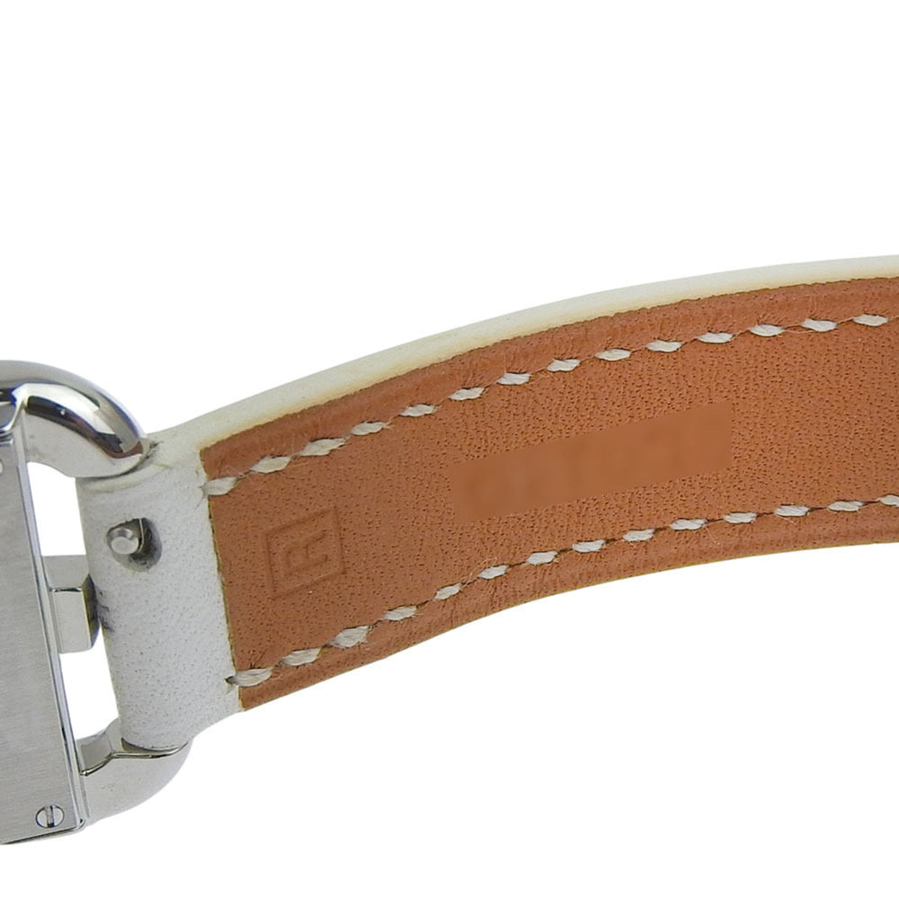 Like new Hermès Cape Cod CC1 210, □R stamped, white dial, stainless steel/leather, 33mm x 23mm, quartz movement, women's watch — Like New