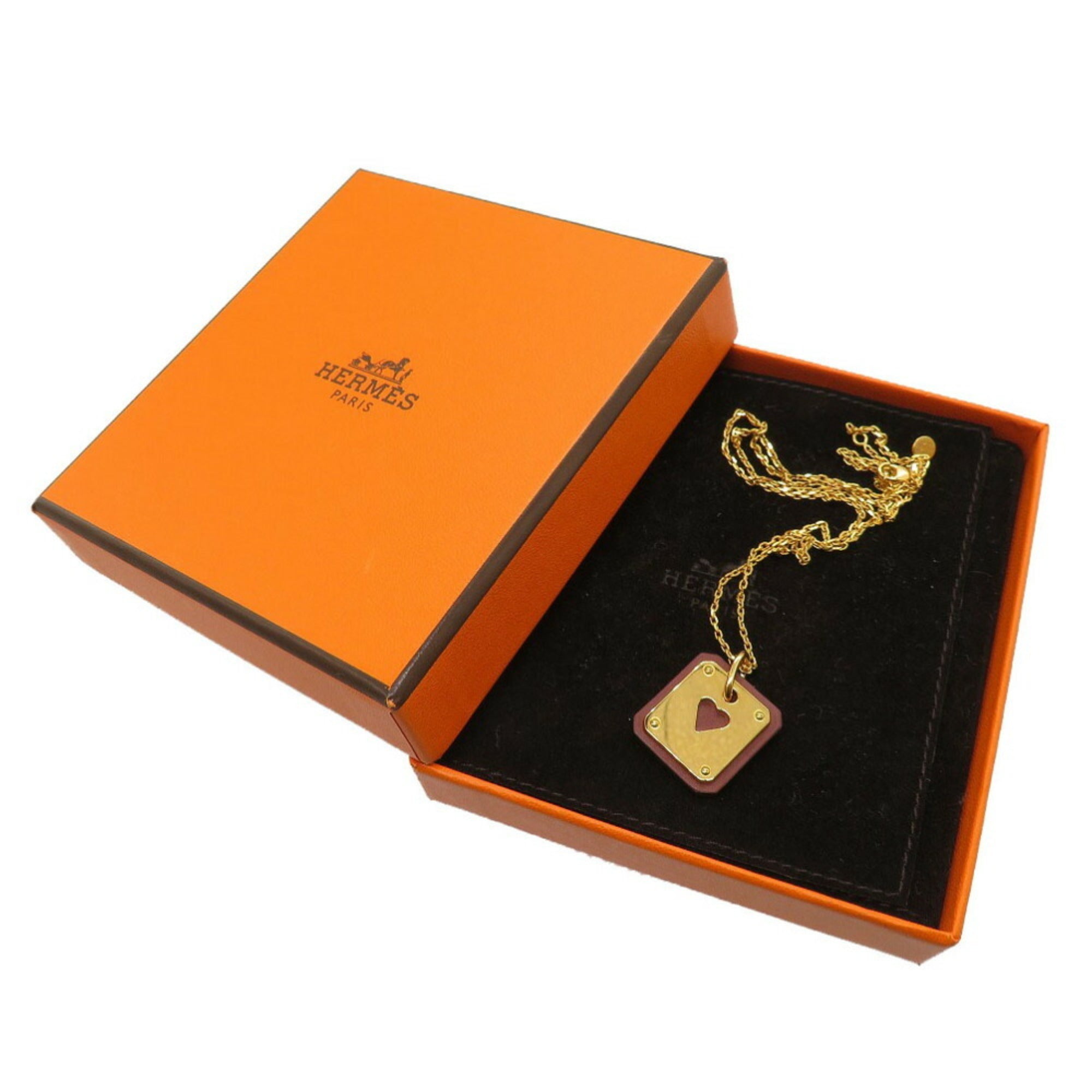 Hermes As de Coeur PM Heart Swift Leather Gold Z Stamped Necklace 0236 HERMES — Like New