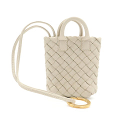 BOTTEGA VENETA Intrecciato Accessory Bag Charm Keychain Mini Pouch Leather Off-White — Like New