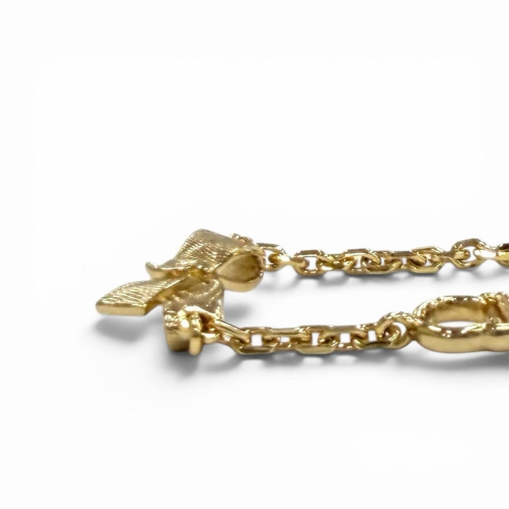 Christian Dior DIOR B3335 WOMCY CD Bow (Current Model) - 17cm total length, ribbon rhinestone bracelet, gold, women's, with box and dust bag — Like New