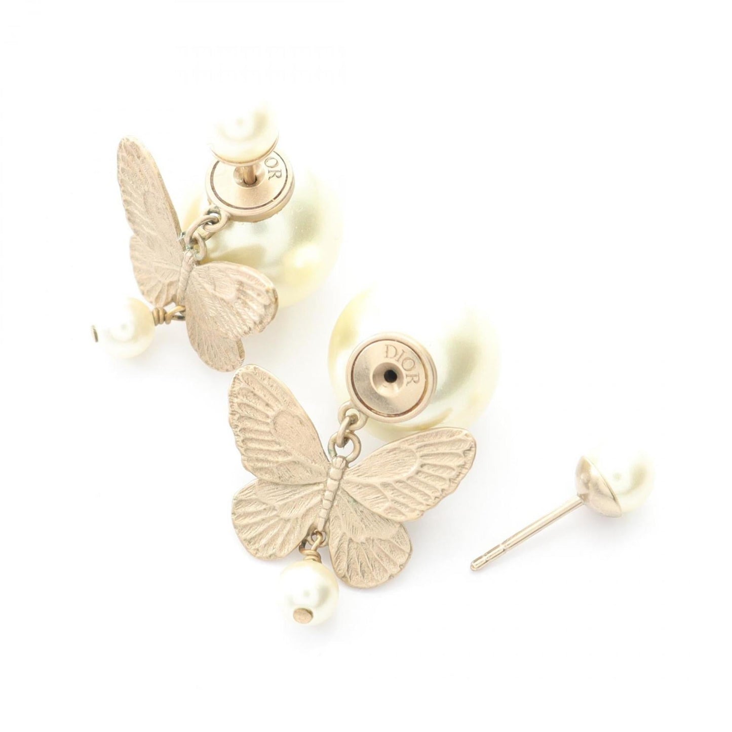 Christian Dior Dior Tribales Tribal Earrings, Gold Plated with Faux Pearls, Women's, and Ivory