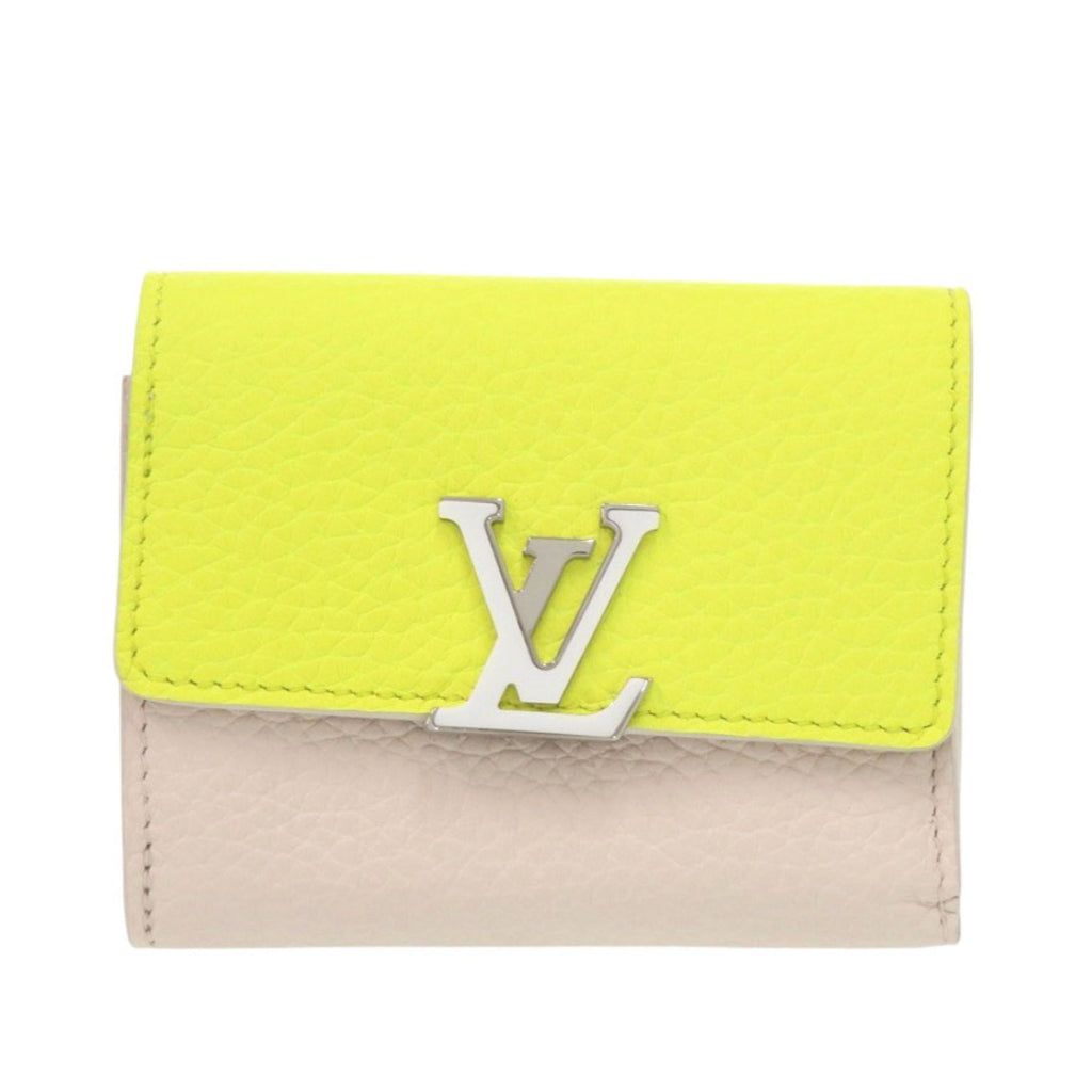 Like new Louis Vuitton Portefeuille Capucines XS M80325 Taurillon Leather Yellow and Beige Tri-fold Wallet LV 0725