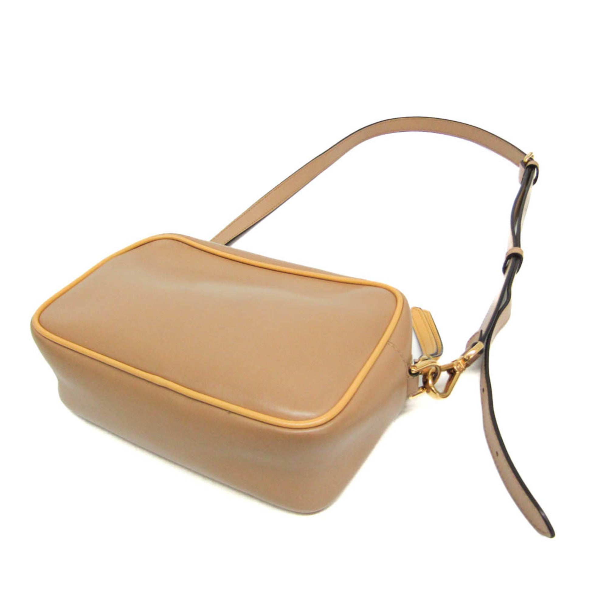 Fendi Pochette Cam 8BS019 Women's Leather Shoulder Bag Beige,Yellow