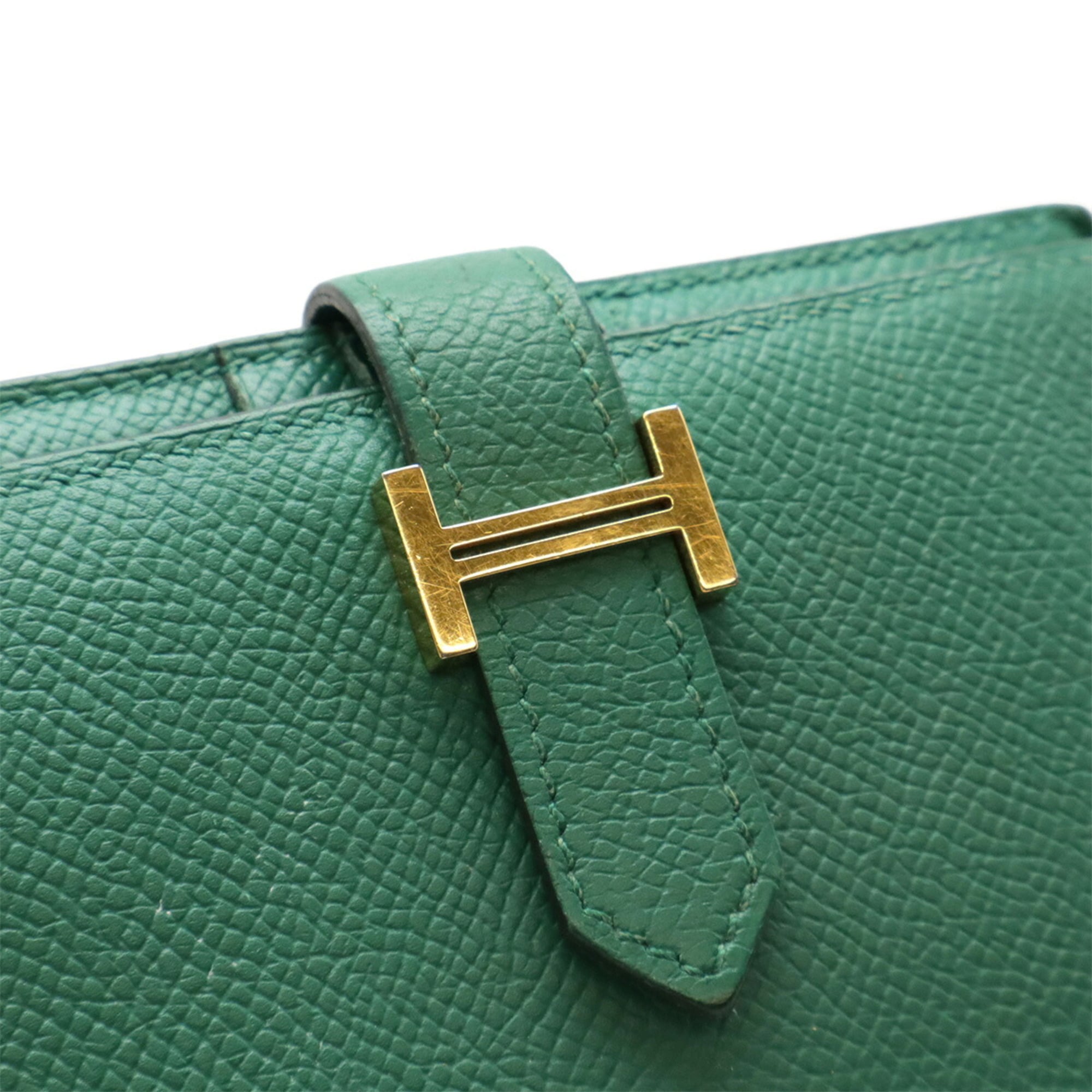 HERMES Bearn Compact Bi-fold Wallet, Epsom Leather, Bamboo, Green, C Stamp