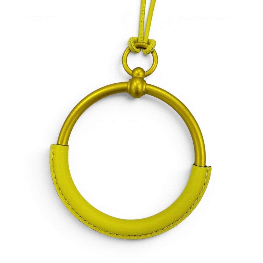 HERMES Loop Grand Necklace, Leather Trim Pendant, Yellow (Jaune), Women's, with Box and Dust Bag — Like New