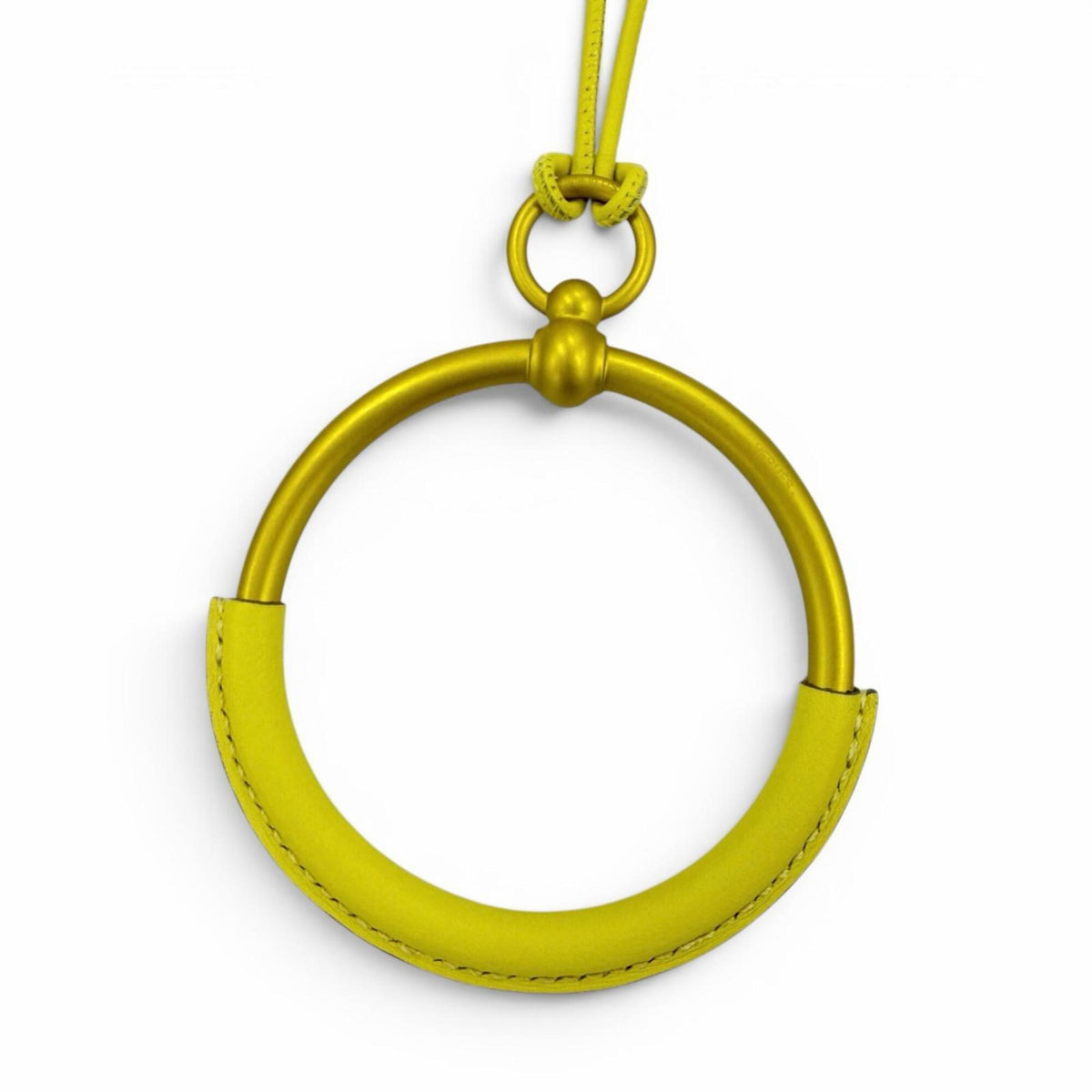 HERMES Loop Grand Necklace, Leather Trim Pendant, Yellow (Jaune), Women's, with Box and Dust Bag — Like New