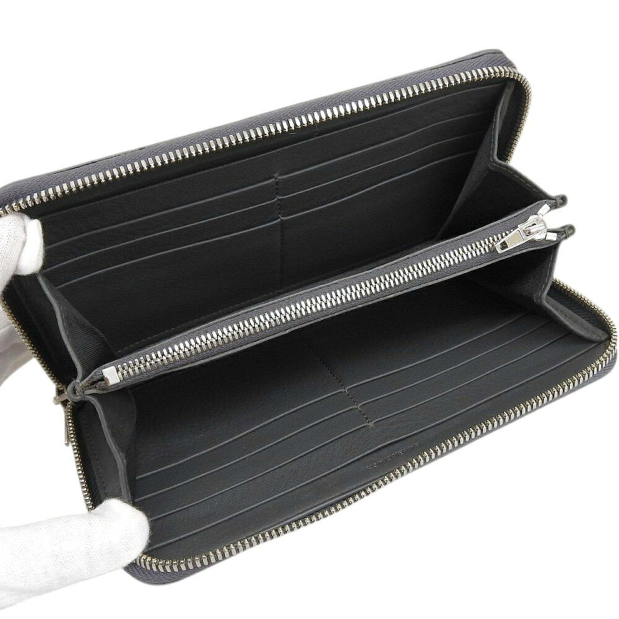 BALENCIAGA Paper Continental 504547 1110 Y 203437 Round Long Wallet Leather Grey