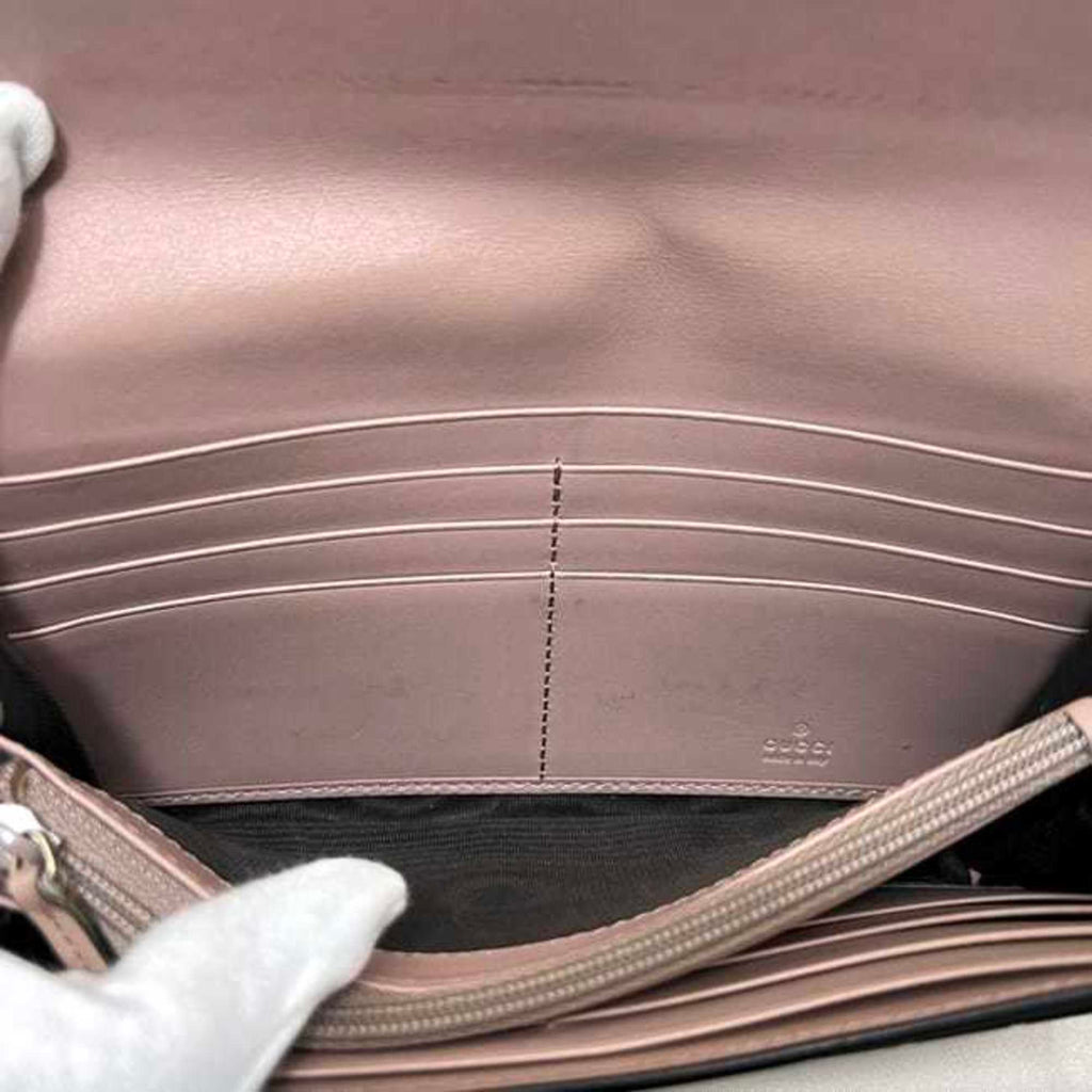 Gucci Bifold Long Wallet ec-24305 Pink Beige Stripe 388679 Leather 0959 GUCCI Ribbon GG Embossed Women's