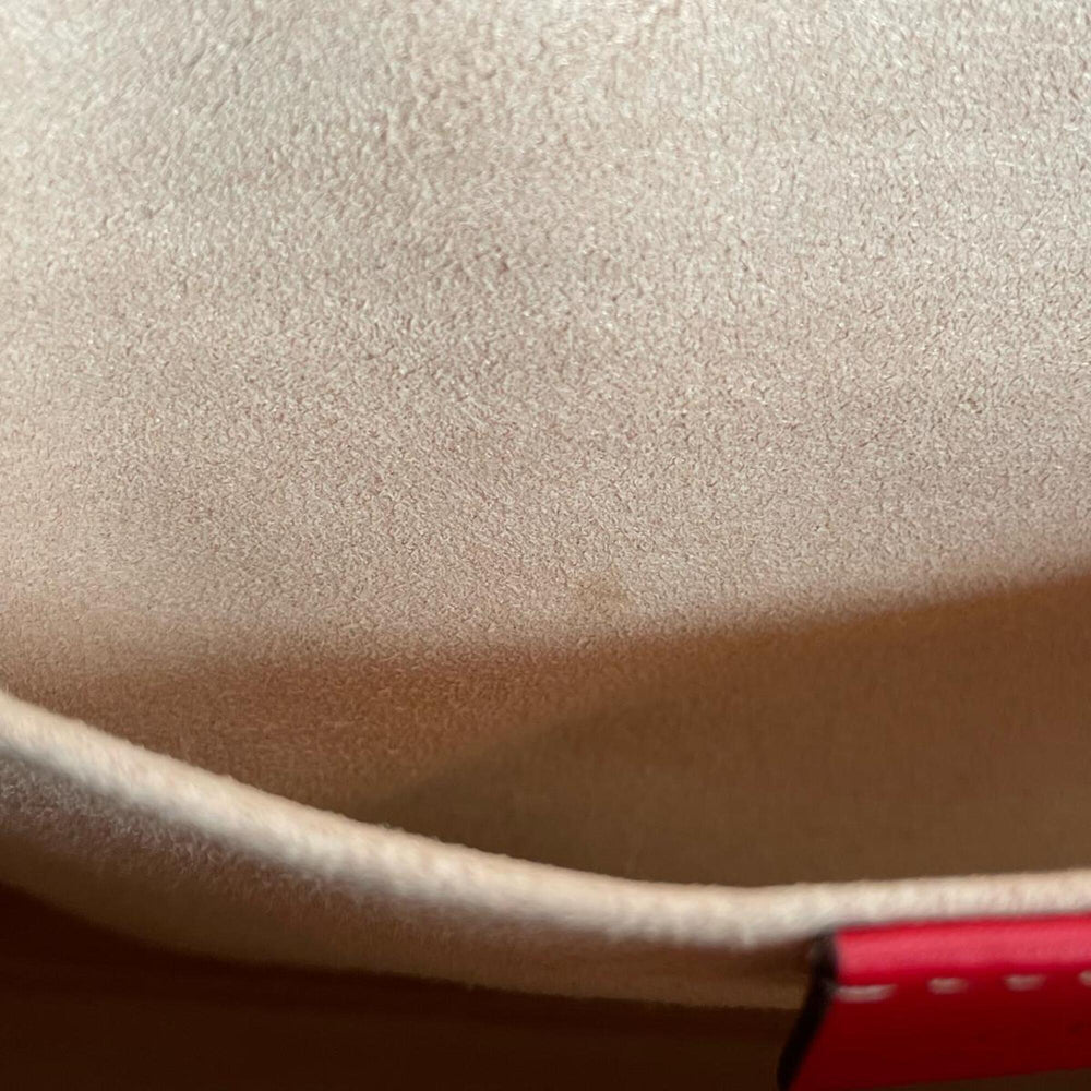 Gucci GG Apple Padlock Shoulder Bag, Canvas, 498156, Beige x Red Multicolor — Like New