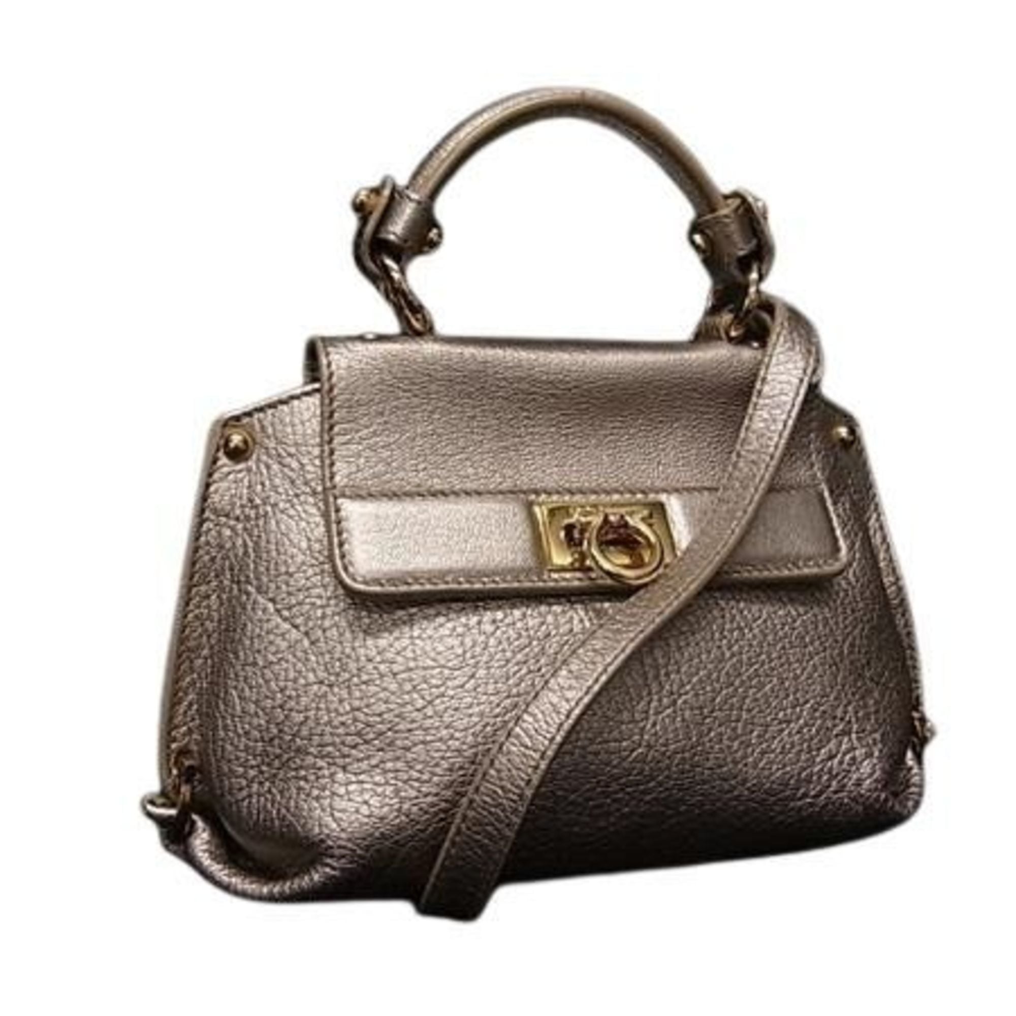Salvatore Ferragamo Gancini Mini Sofia handbag EZ21 E238 in metallic pink beige leather for women