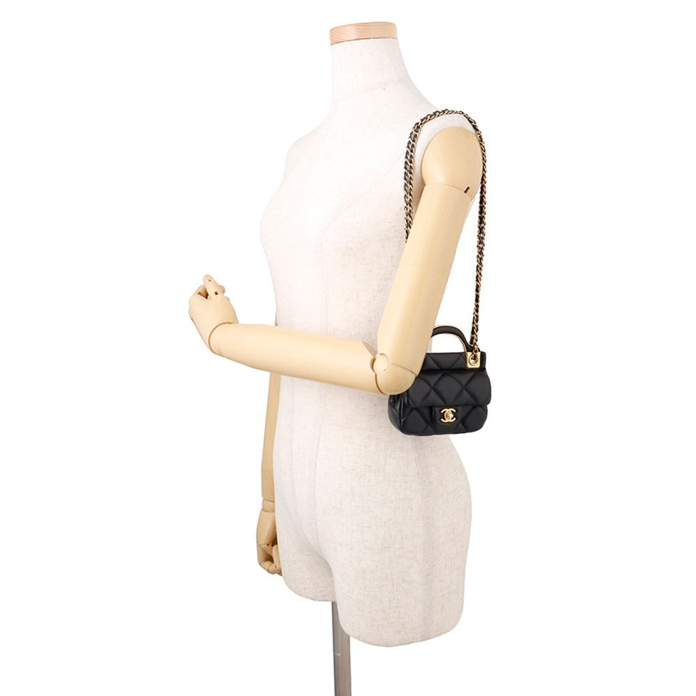 Chanel Chain Shoulder Bag Matelassé Coco Mark Lambskin AP2271 CHANEL Black Handbag Women's — Like New