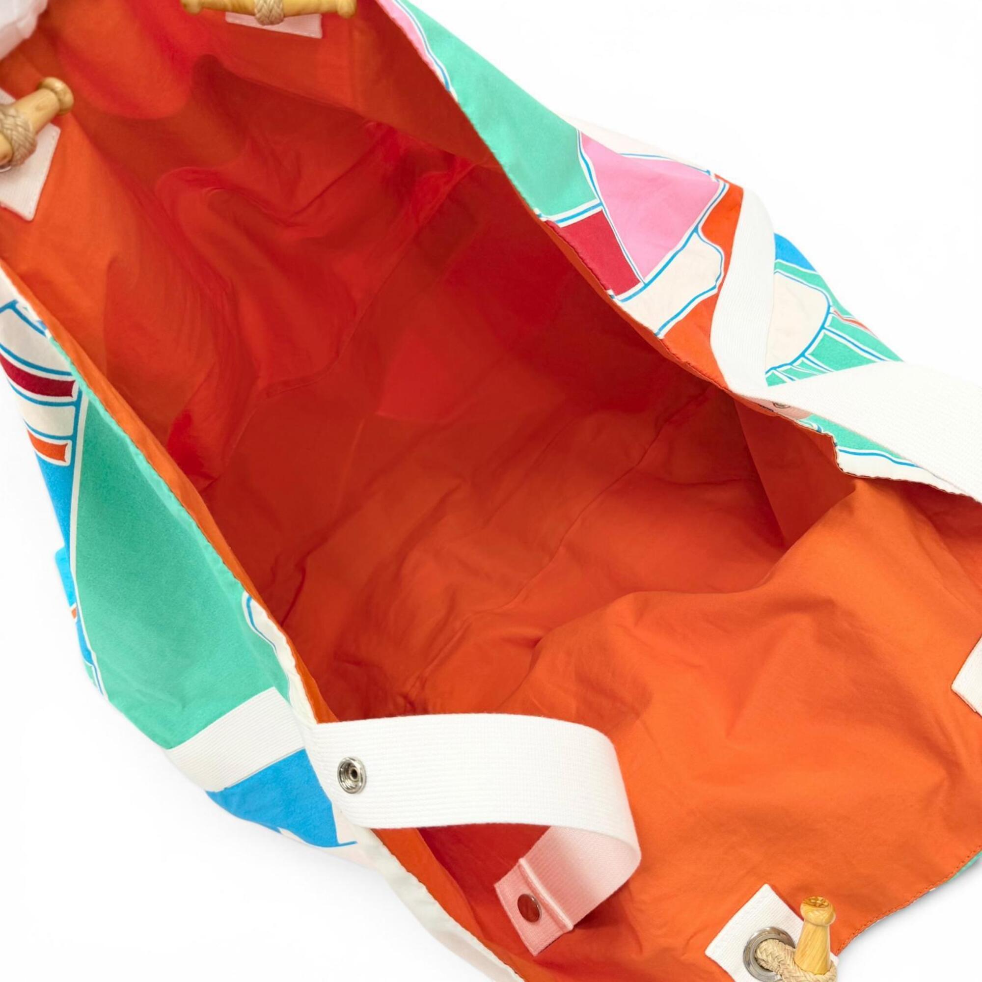 HERMES Cabas Drapeaux au vent Cotton Canvas Large Tote Bag Beach Multi-color Made in France Women's — Like New